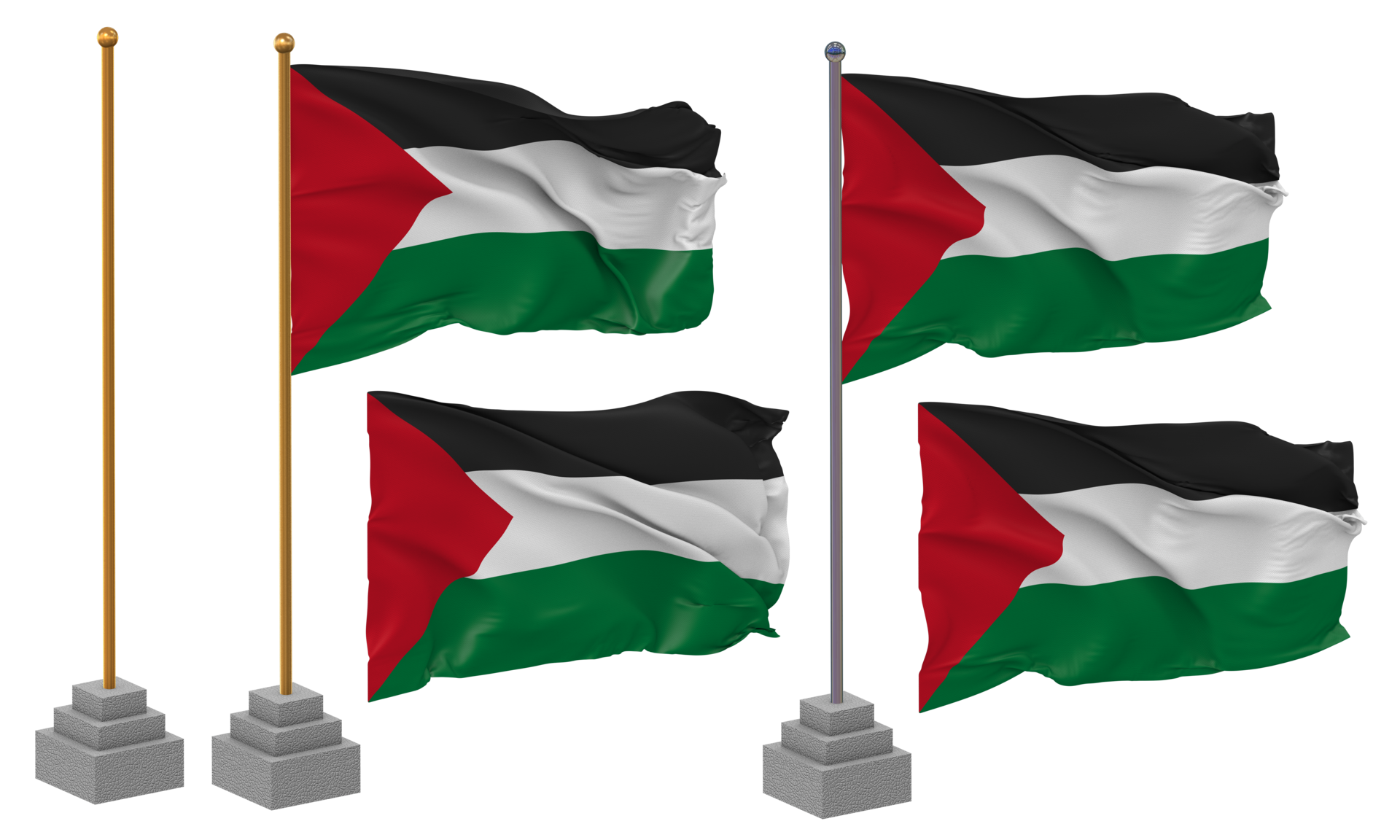 Palestine Flag Waving Different Style With Stand Pole Isolated, 3D  Rendering 32064997 PNG