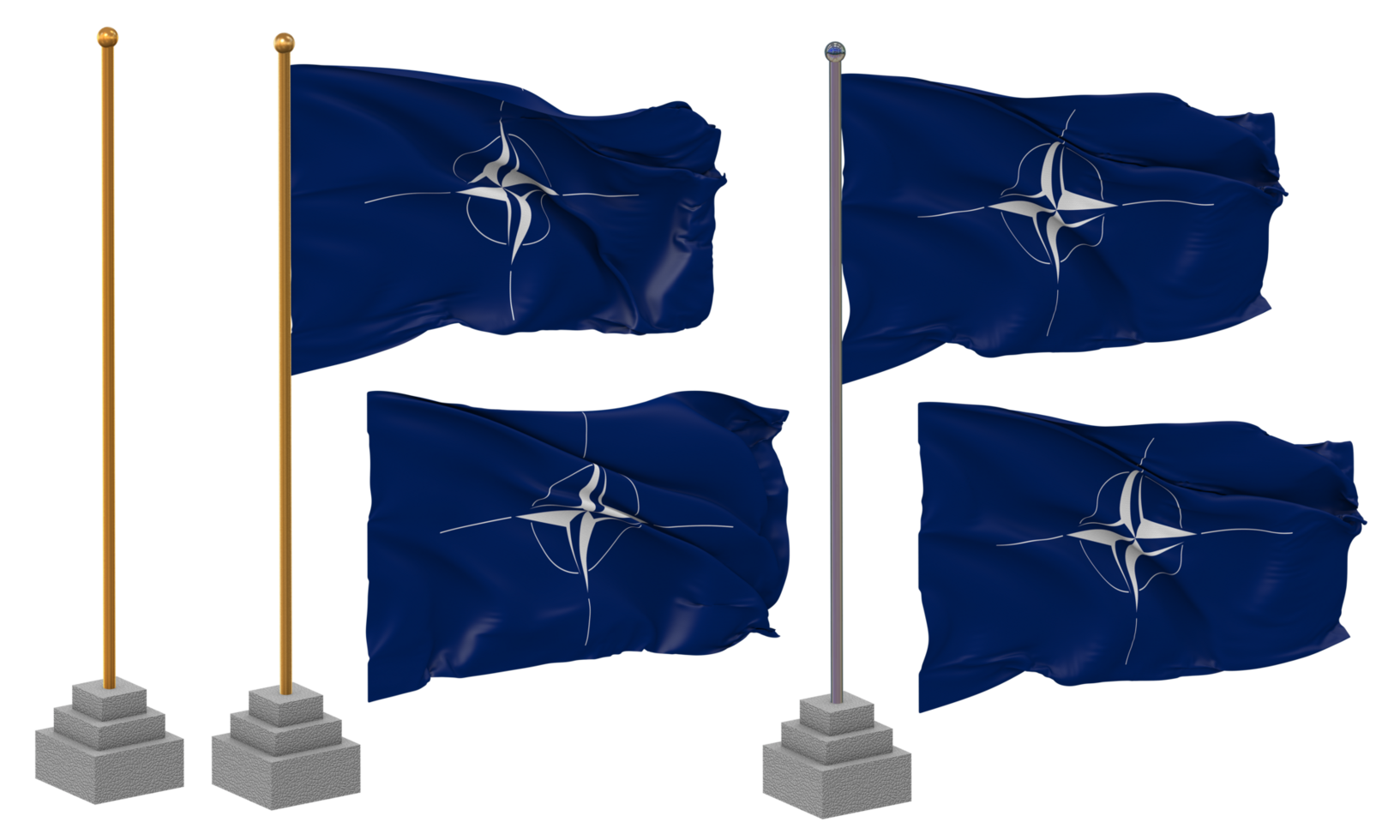 norte atlántico tratado organización, OTAN bandera ondulación diferente estilo con estar polo aislado, 3d representación png