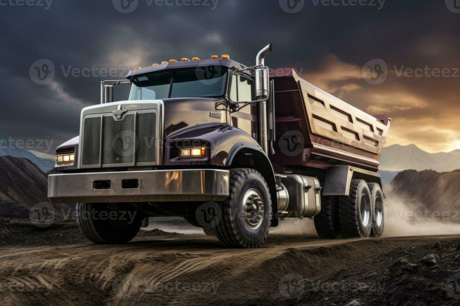 Heavy duty dump truck on highway. Modern Heavy Duty Dump Truck for transportation bulk cargo. Lorry on road. AI Generated photo