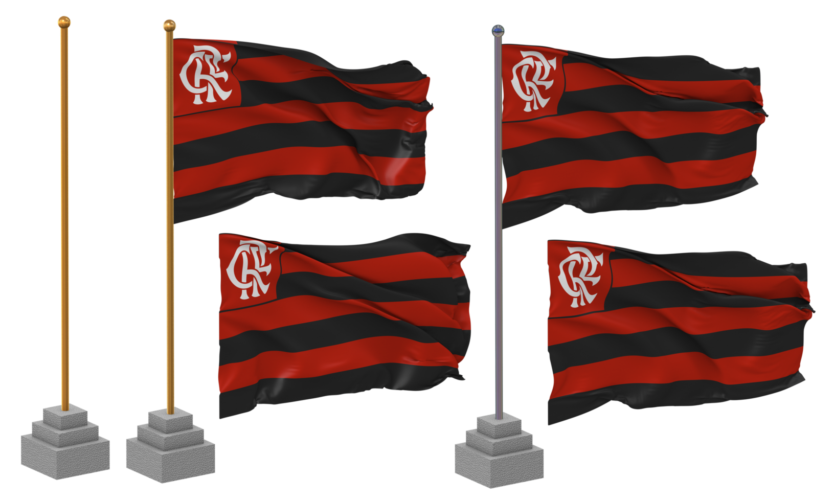 Clube de Regatas do Flamengo Flag Waving Different Style With Stand Pole Isolated, 3D Rendering png