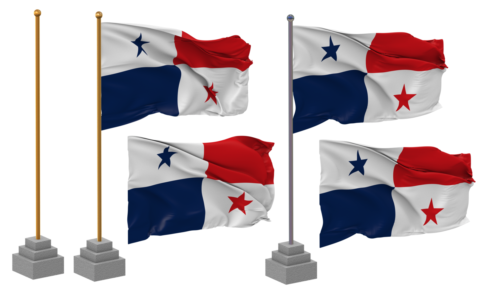 Panama Flag Waving Different Style With Stand Pole Isolated, 3D Rendering png