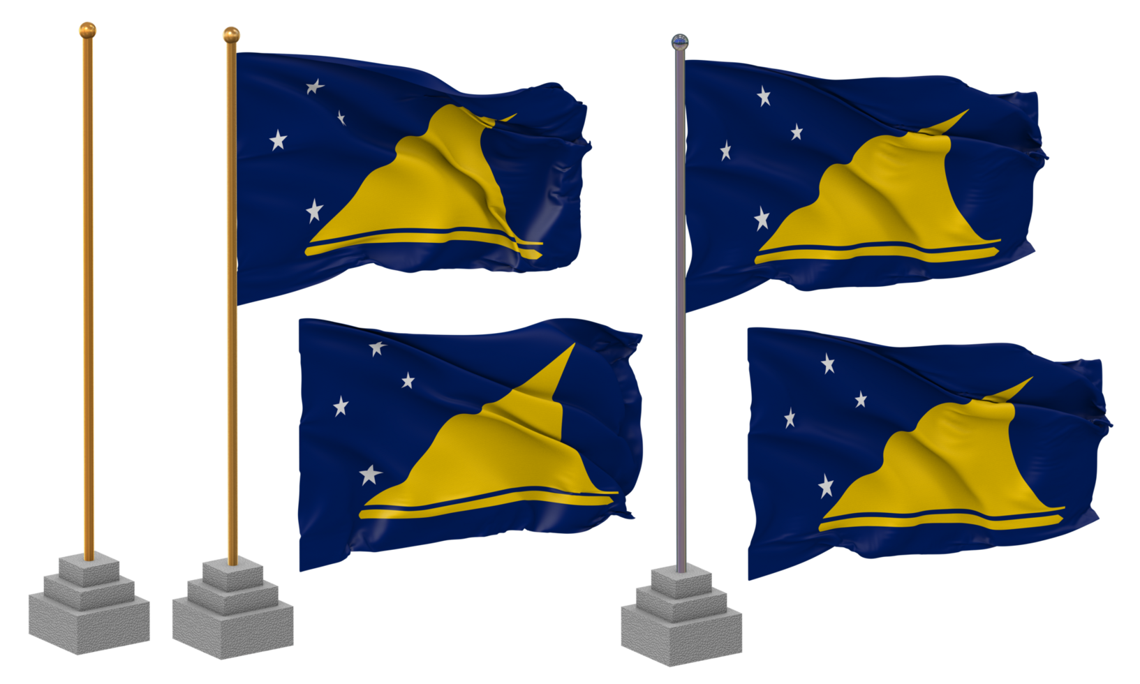 Tokelau Islands Flag Waving Different Style With Stand Pole Isolated, 3D Rendering png