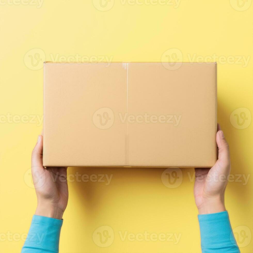 Hands man holding parcel box photo