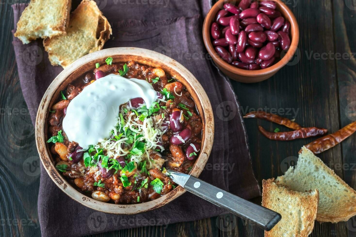 Bowl of chili con carne photo