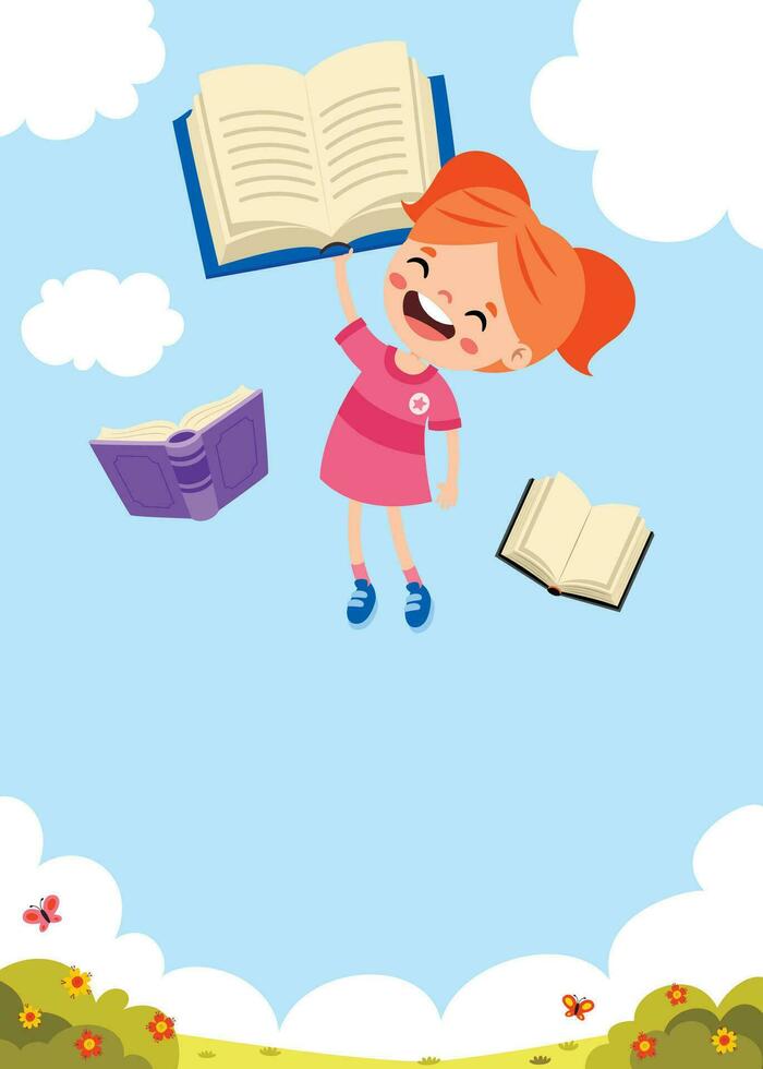 dibujos animados niño volador con libro vector