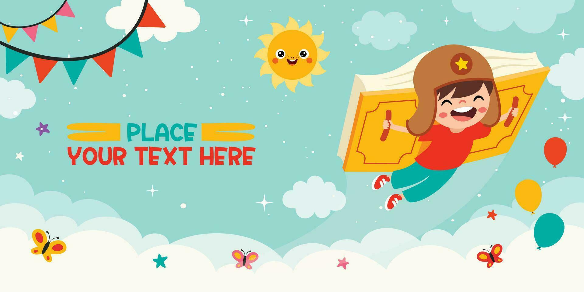 Cartoon Kid Flying With Book vector