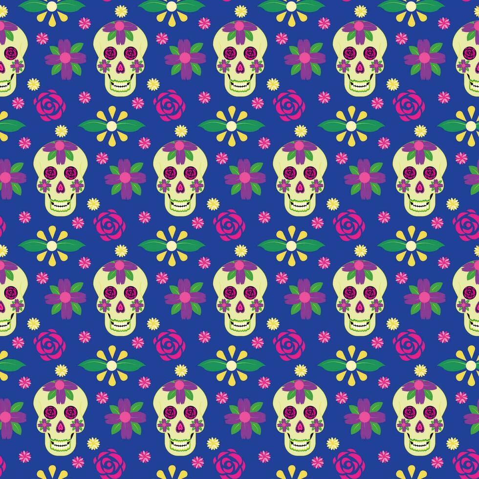 Skulls of the dead day. Mexican sugar man head halloween tattoo to honor death. Seamless pattern. vector