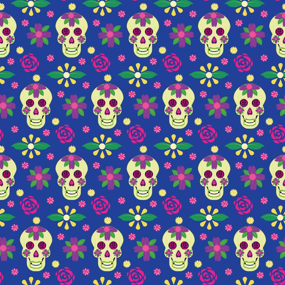 Skulls of the dead day. Mexican sugar man head halloween tattoo to honor death. Seamless pattern. vector