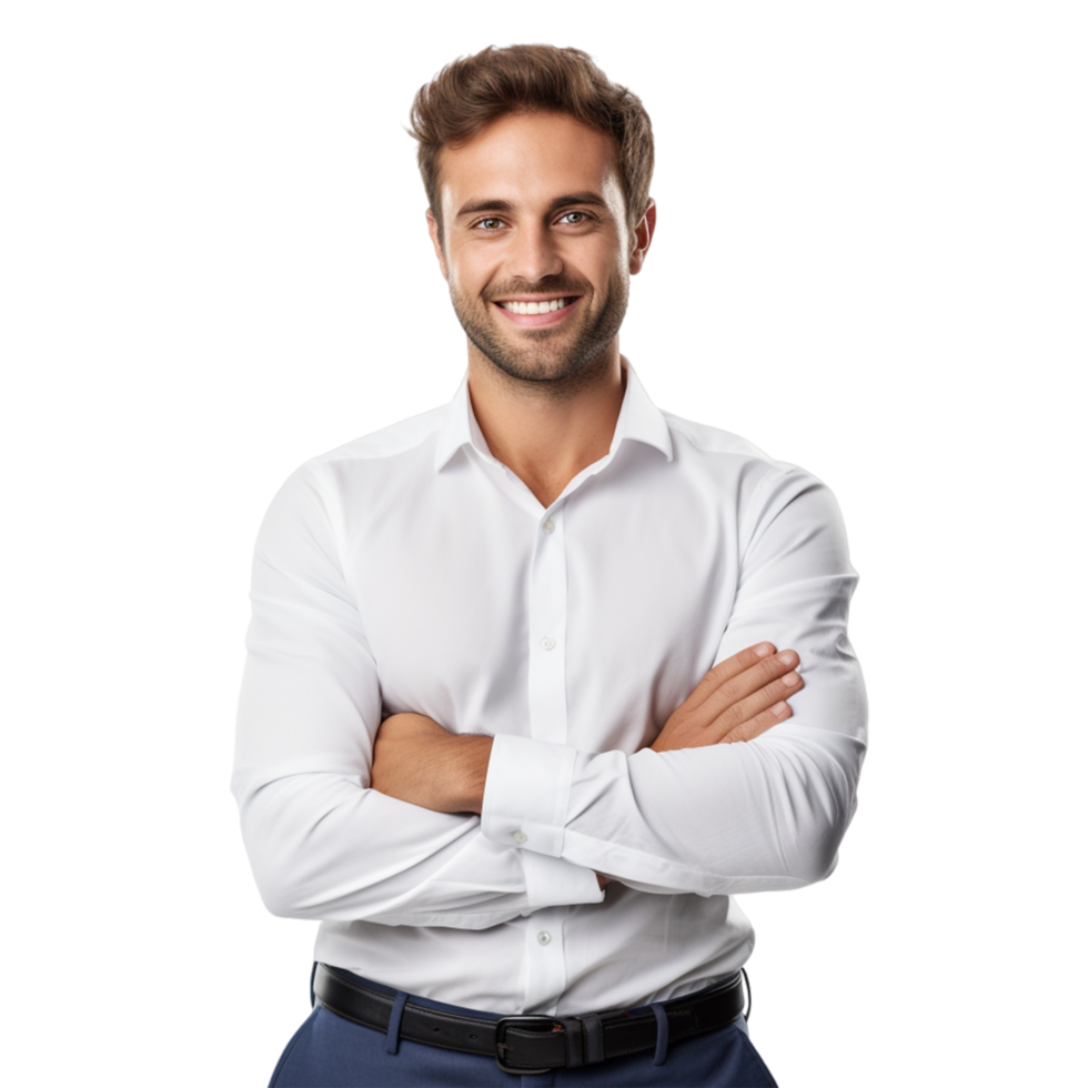Portrait of handsome smiling young man with folded arms Ai Generative png