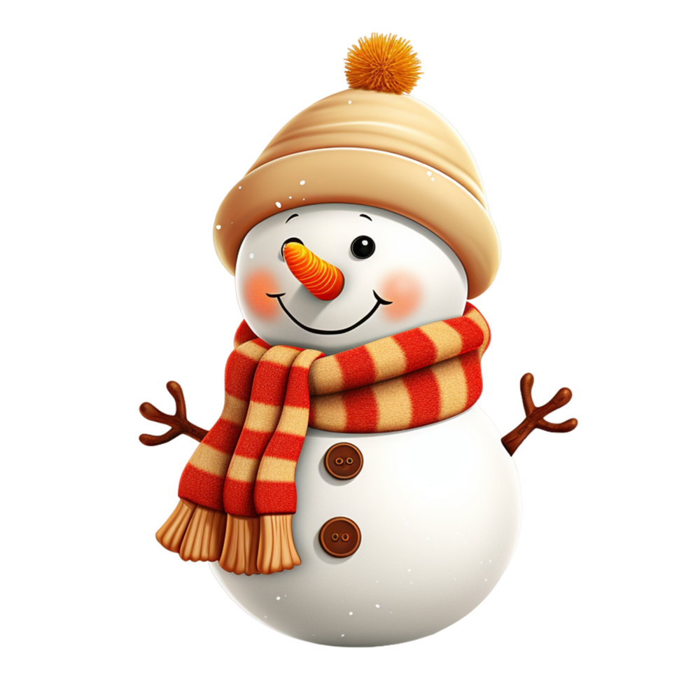 Cute snowman character merry christmas 3d rendering Ai Generative png