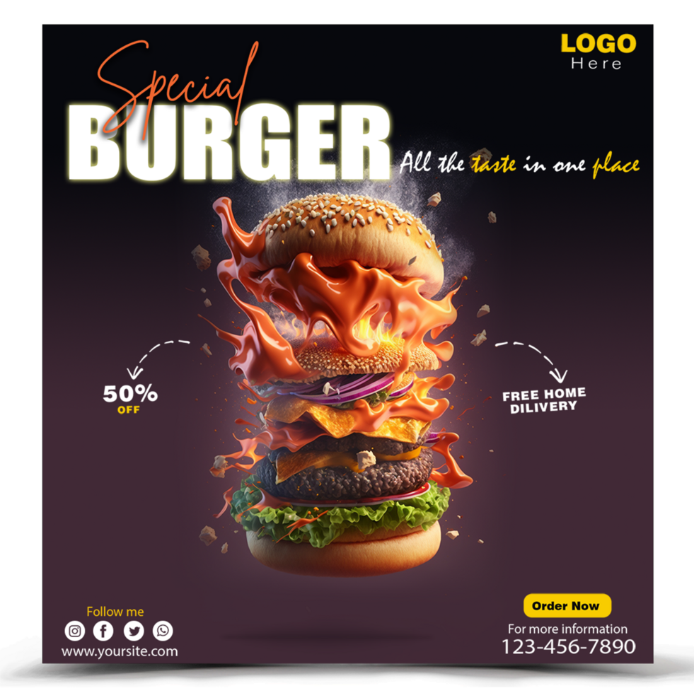 Restaurant Social Media Post Design Template psd