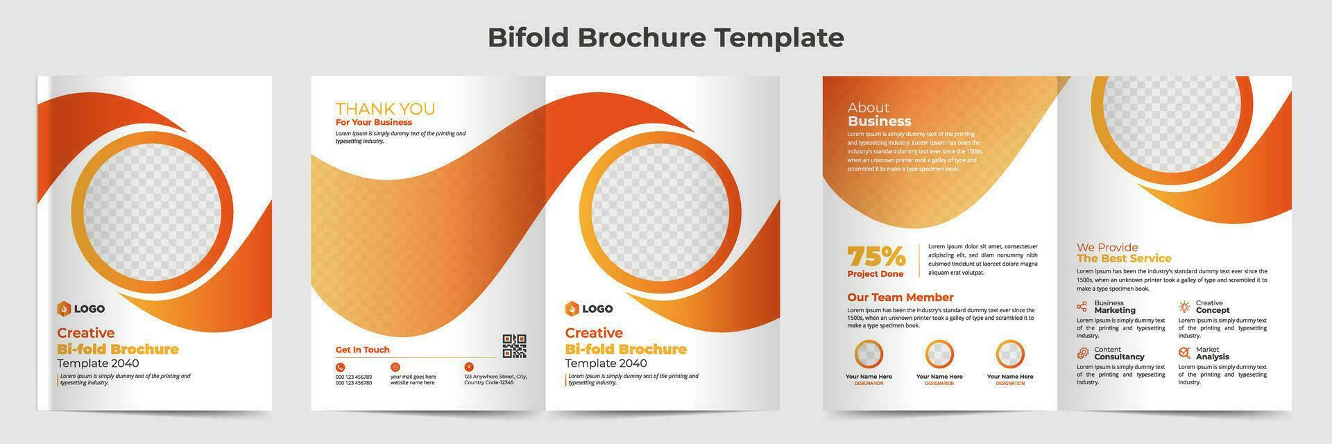 Creative business bifold brochure template design or magazine cover page design vector template