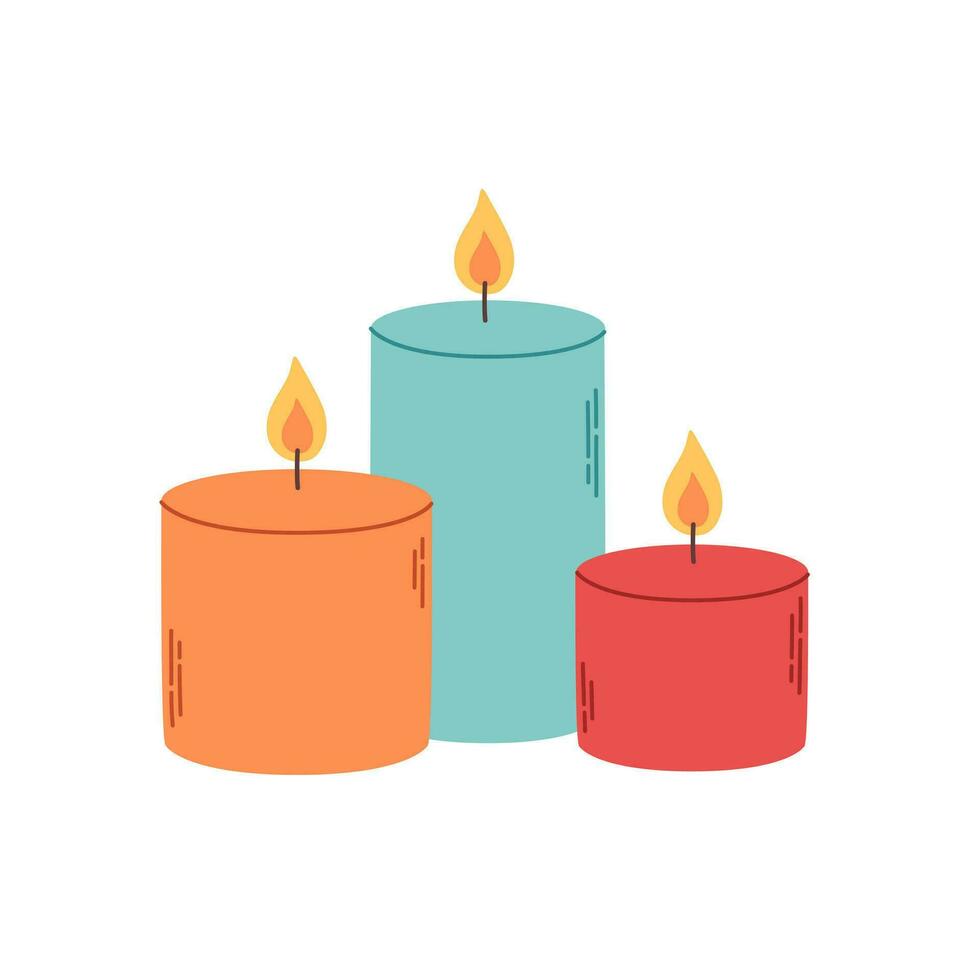 Cute decorative wax candles. Vector illustration in flat style