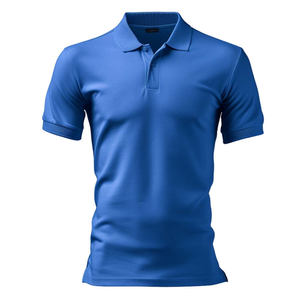 Blank template men blue polo shirt short sleeve front view half turn ...