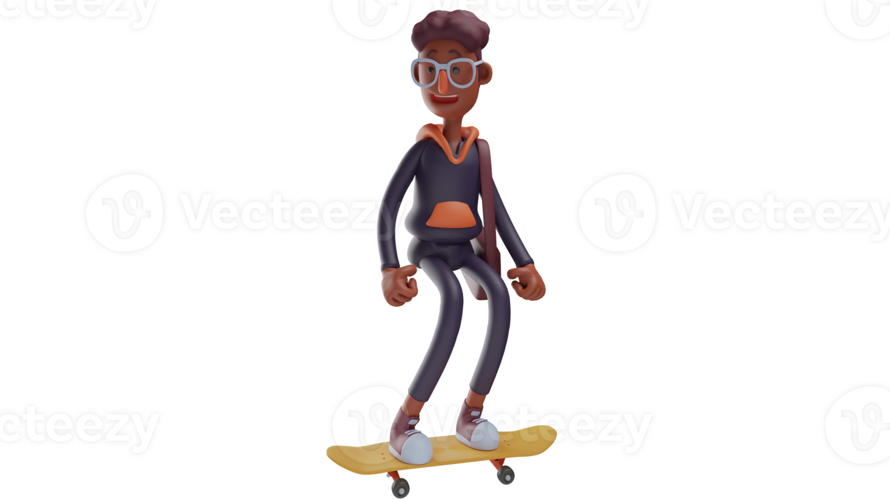 3D illustration. Skate Player 3D Cartoon Character. Young people who like to skate. Tourist is skateboarding. Active young man who does his hobby in his spare time. 3D cartoon character png