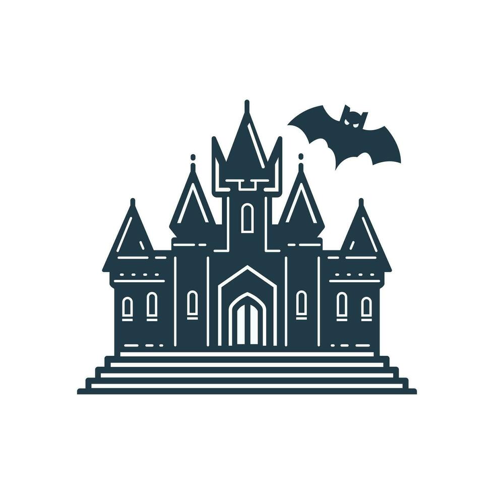 Víspera de Todos los Santos castillo y murciélago icono. horror casa edificio castillo. aislado vector ilustración.