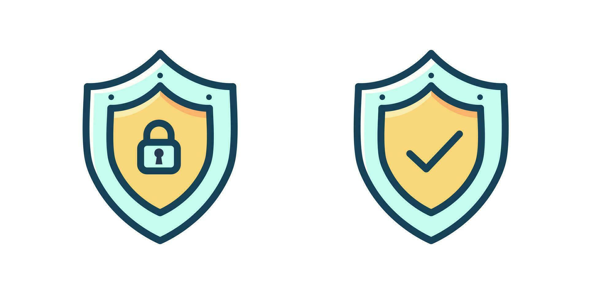 Shield set icon with padlock and check mark. Protection, security, password security concept. Isolated vector illustration.