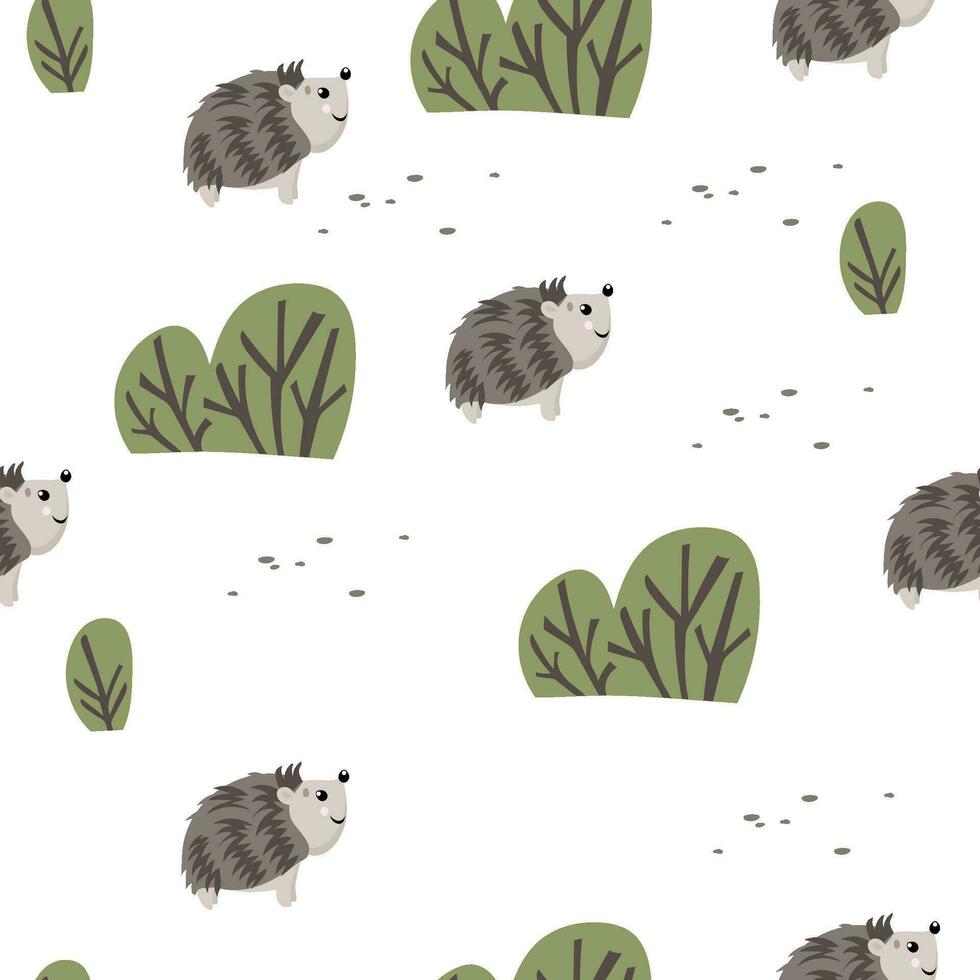 Vector pattern drawing with a hedgehog. Hand drawn vector graphics. Christmas wrapping paper. Use on bed linen, baby clothes, tablecloth, fabric