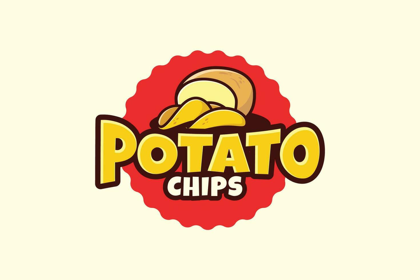 Potato chips logo with a combination of a potato and chips in a cartoon and retro style. vector