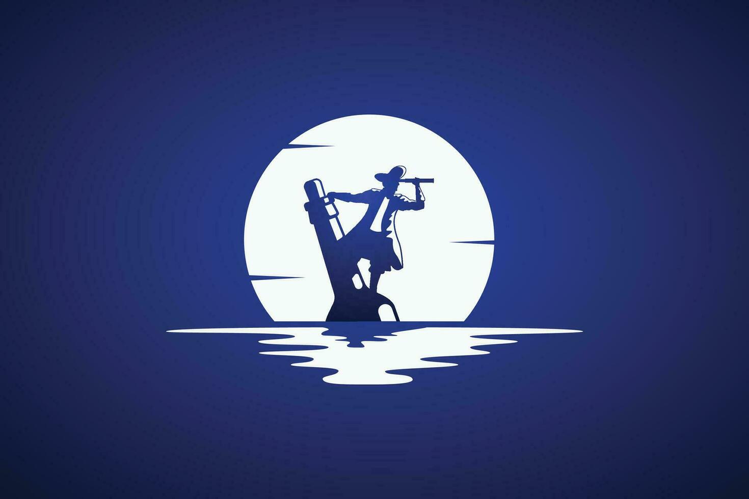 bottle messenger logo with the silhouette of a sailor floating on a bottle in the ocean. vector