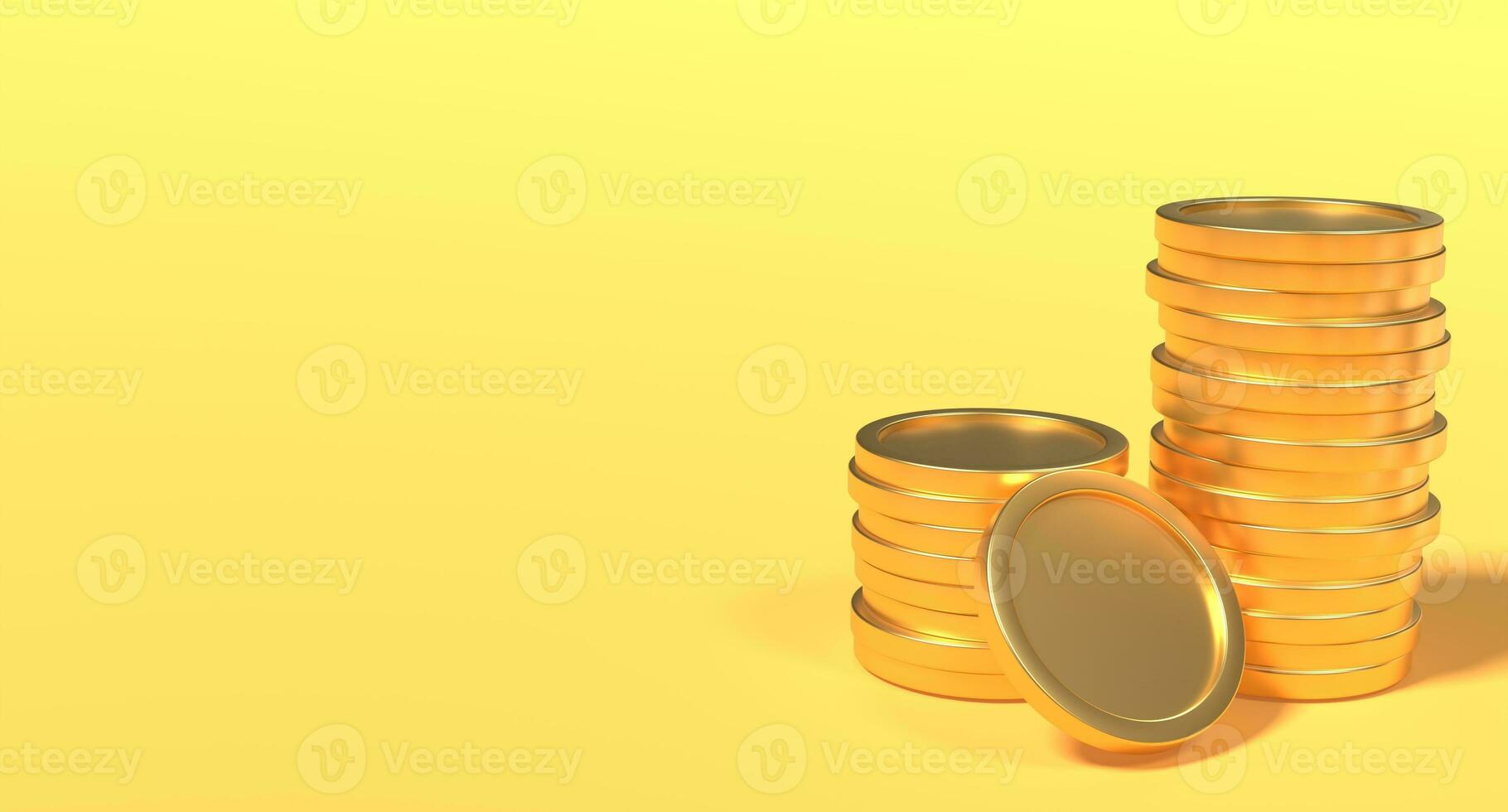 Stack of golden coins. 3D gold coins. Money growth gold coins. Finance and investment concept. 3D rendering photo