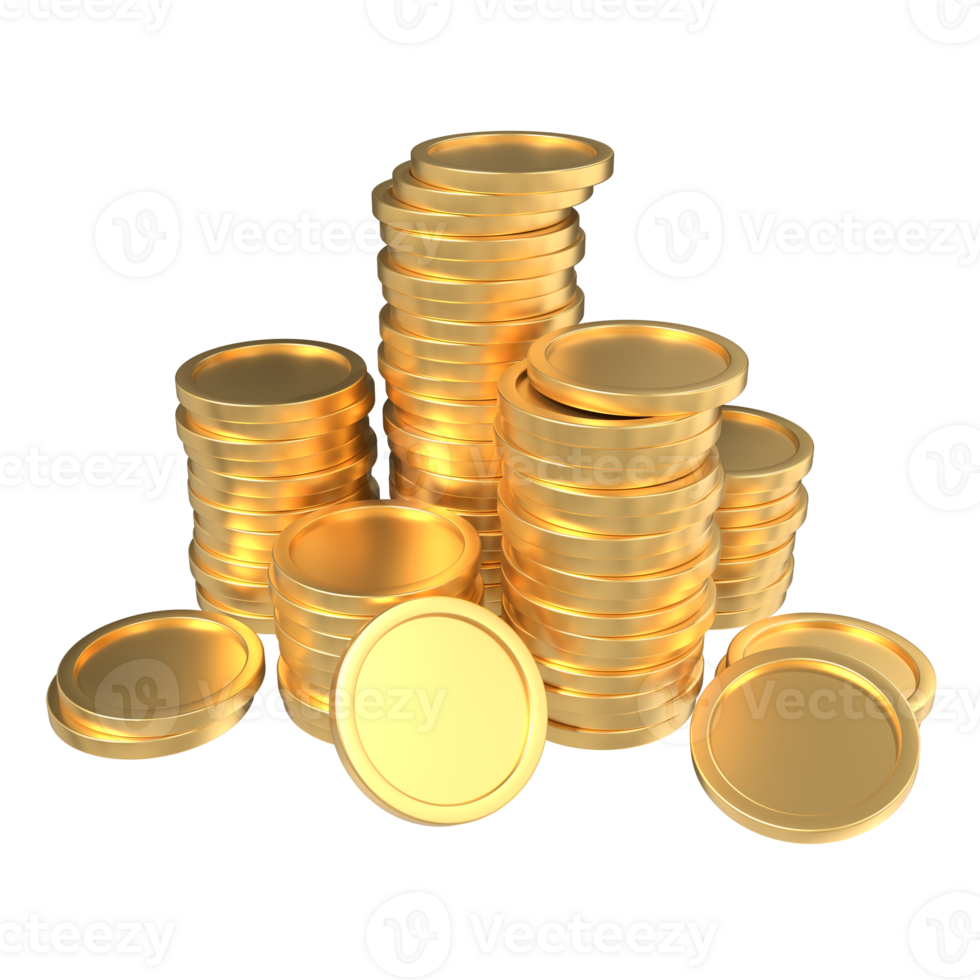 Stack of golden coins. 3D gold coins. Money growth gold coins. Finance and investment concept. 3D rendering png