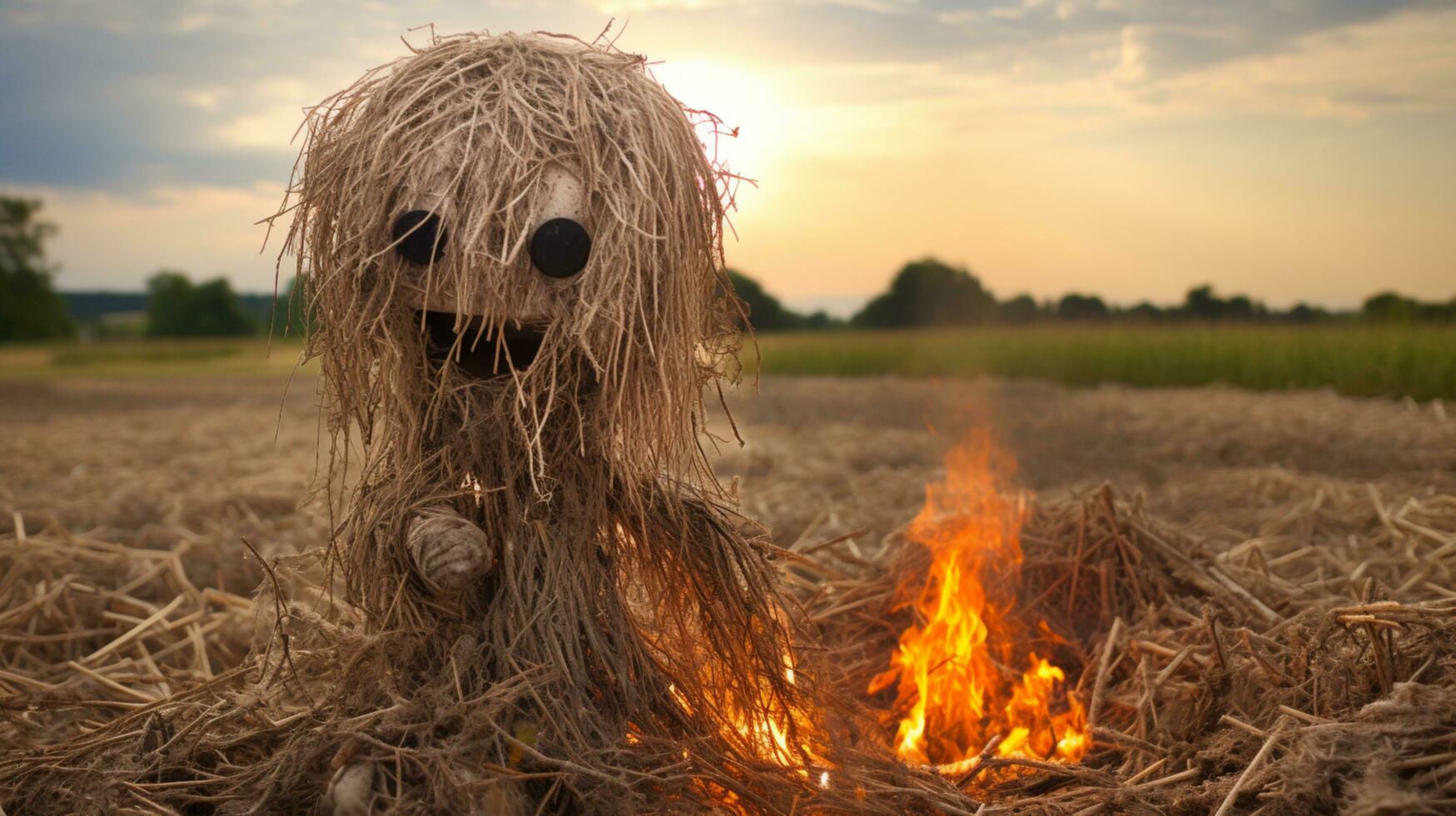 Paja muñeca con fuego fotografía foto