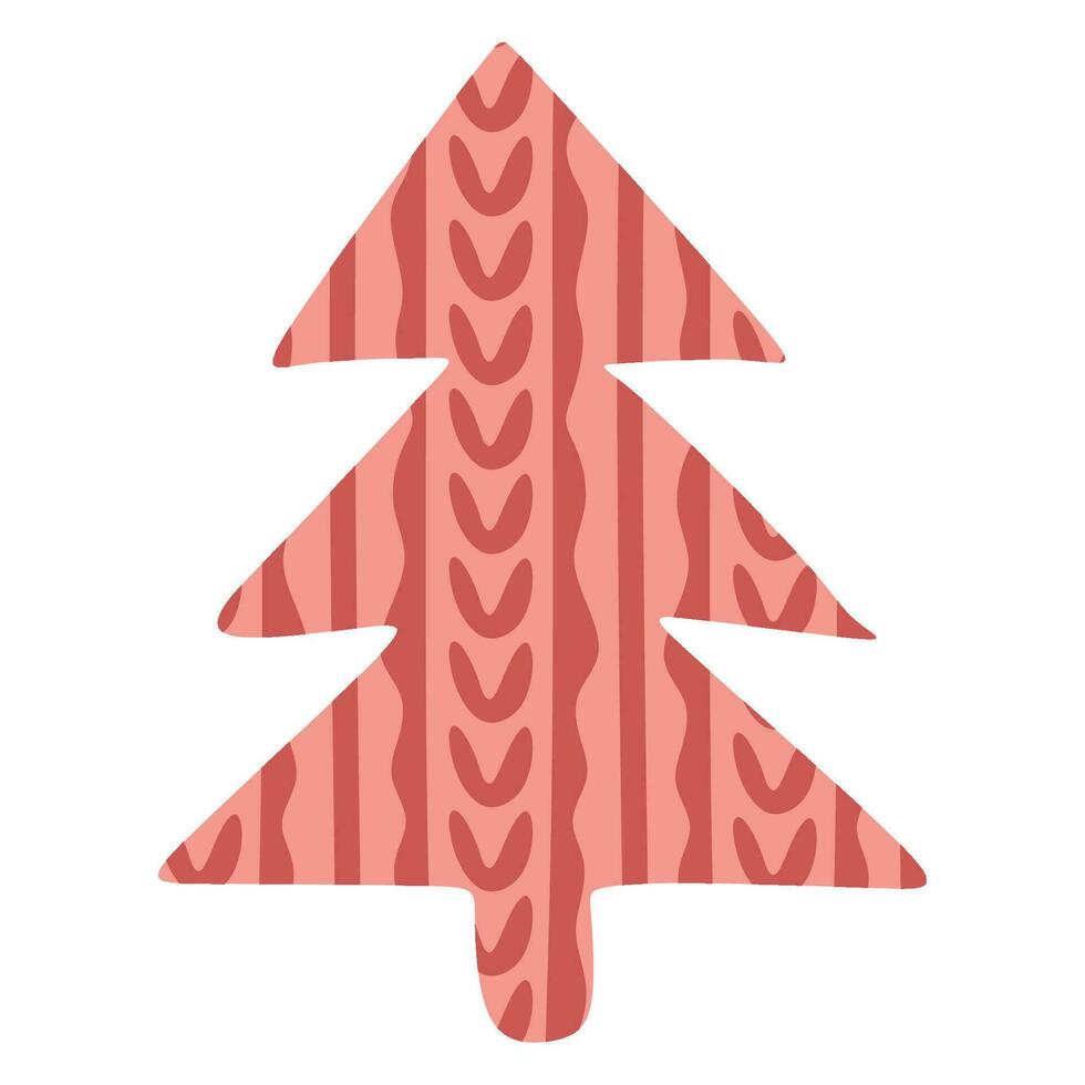 Fir Tree sticker. Vector red knitted textile patchwork. Best for web, print and St. Valentine's Day decoration, Christmas decoration, Winter design element for Postcard, Card, Flyer.