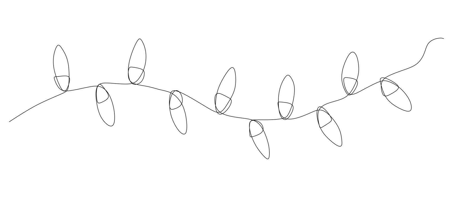 uno continuo línea dibujo de Navidad guirnalda con ligero bombillas festivo festón Navidad cuerda y divisor frontera en sencillo lineal estilo. editable ataque. garabatear vector ilustración