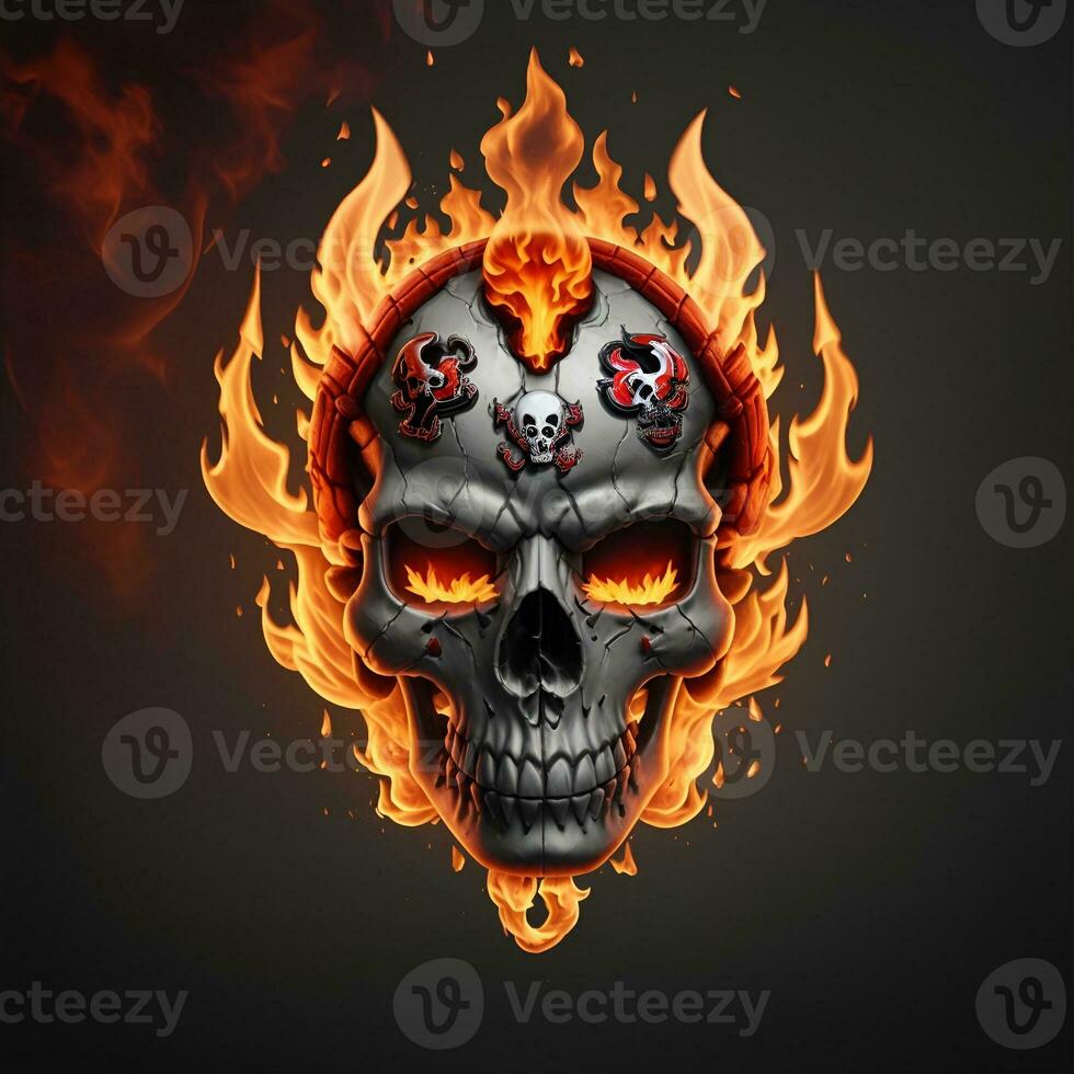 head skull fire mascot and esport gaming logo, AI generated photo