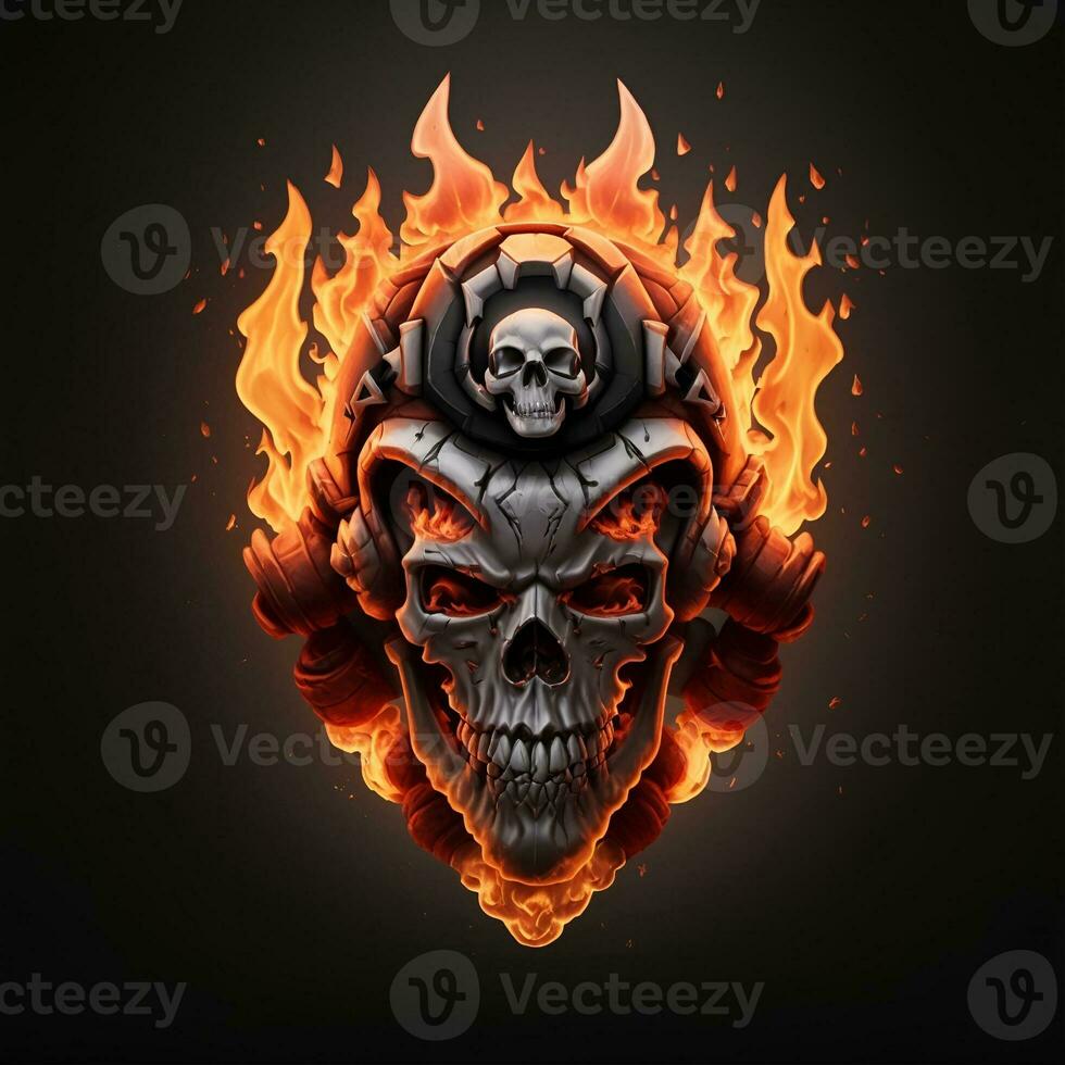 head skull fire mascot and esport gaming logo, AI generated photo