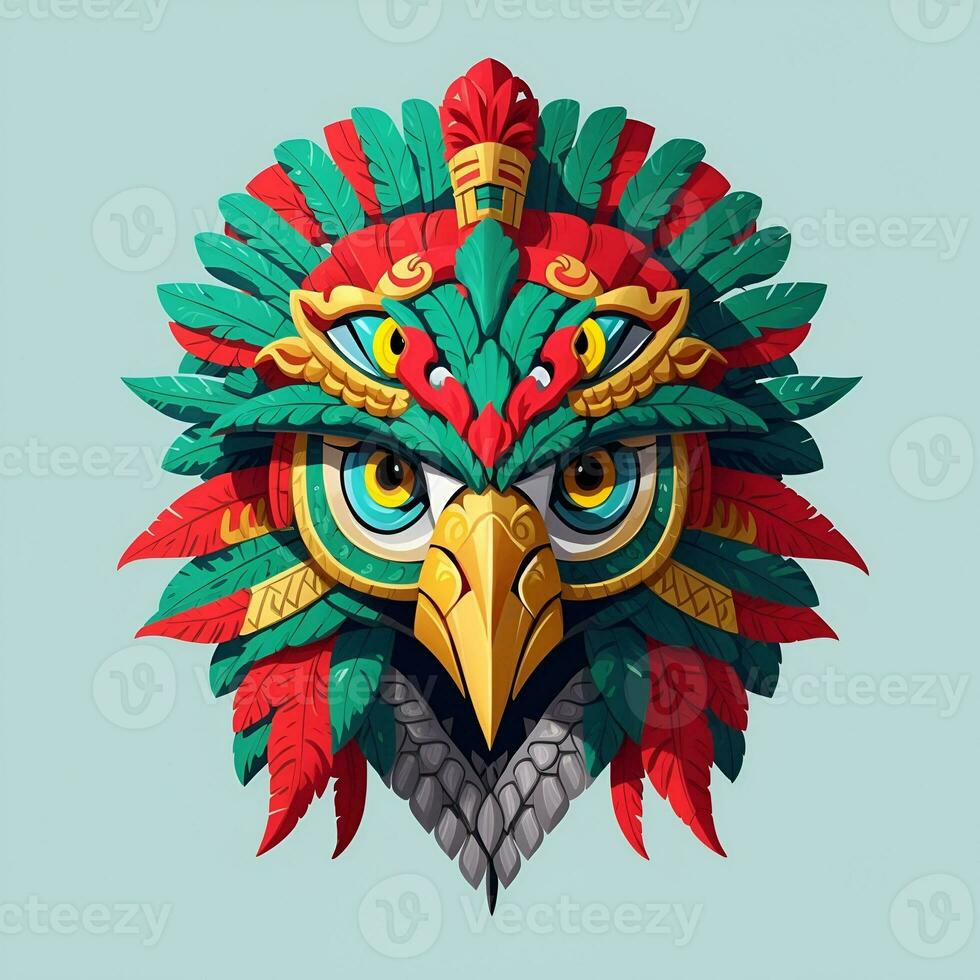 Hawk quetzalcoatl head, symmetrical, flat icon design, AI generated photo