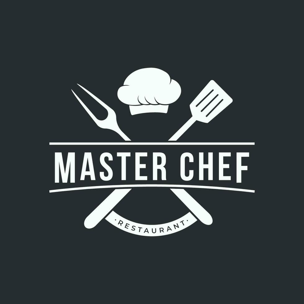 Kitchen logo design with creative chef's hat and cooking utensils. Logo for restaurant, chef, business. vector