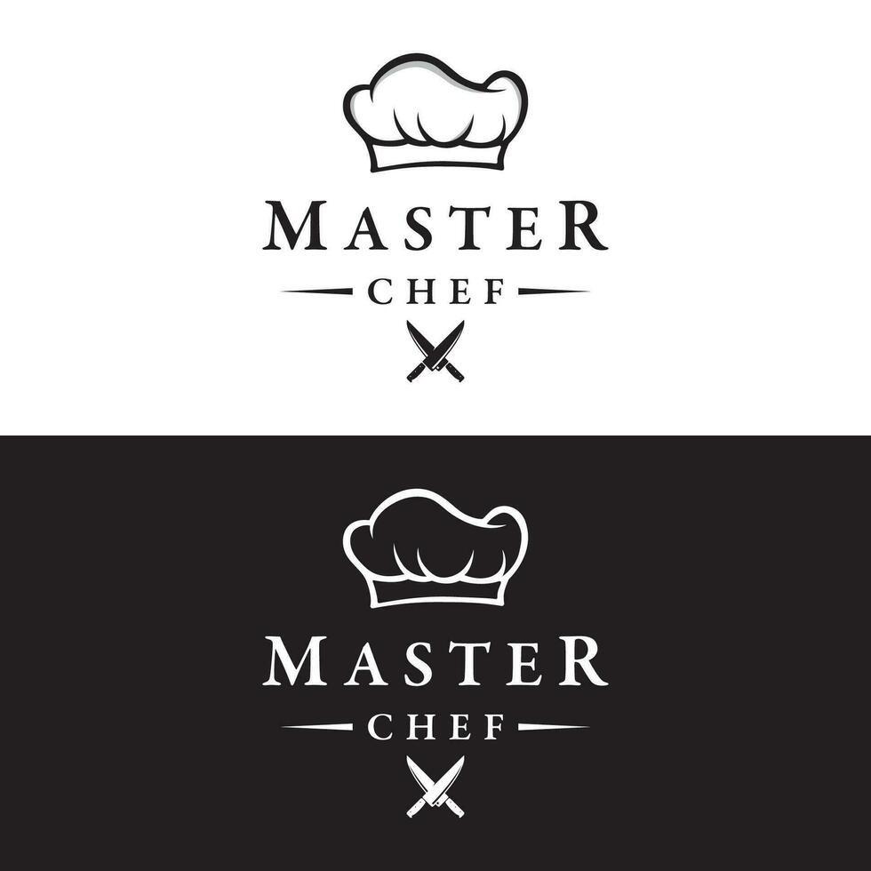 Kitchen logo design with creative chef's hat and cooking utensils. Logo for restaurant, chef, business. vector