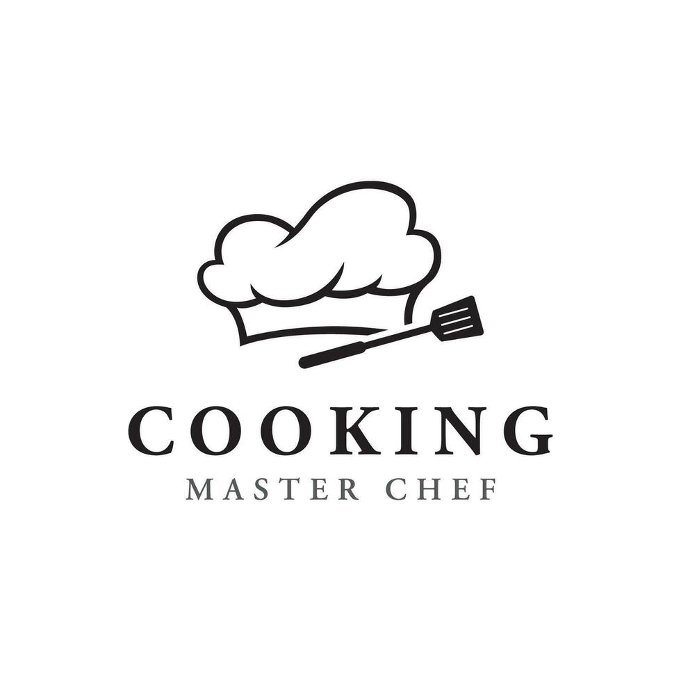 cocina logo diseño con creativo del chef sombrero y Cocinando utensilios logo para restaurante, cocinero, negocio. vector