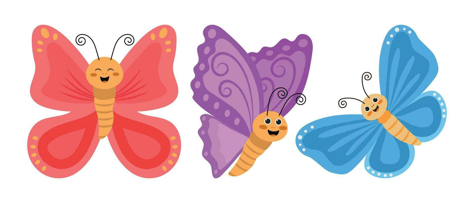 Tres dibujos animados brillante mariposas vector