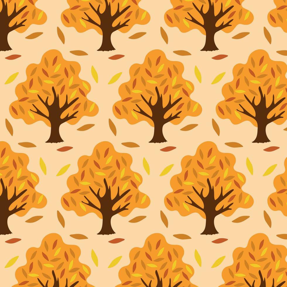 Autumn seamless pattern with tree and foliage. vector
