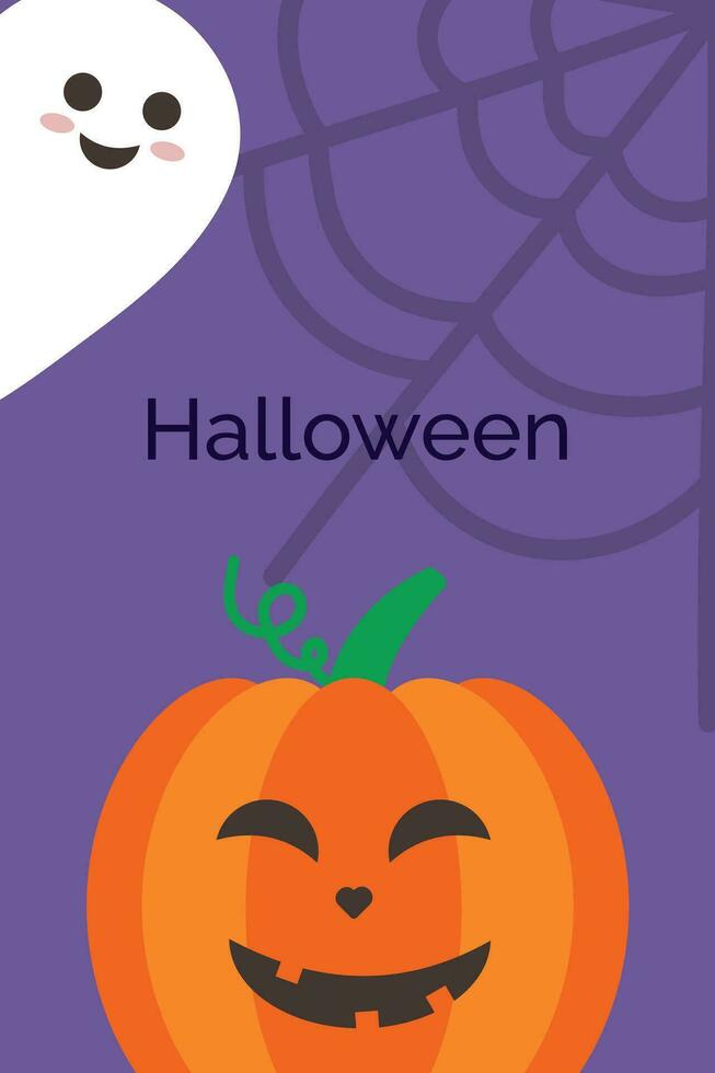 Halloween card with ghost and pumpkin. vector