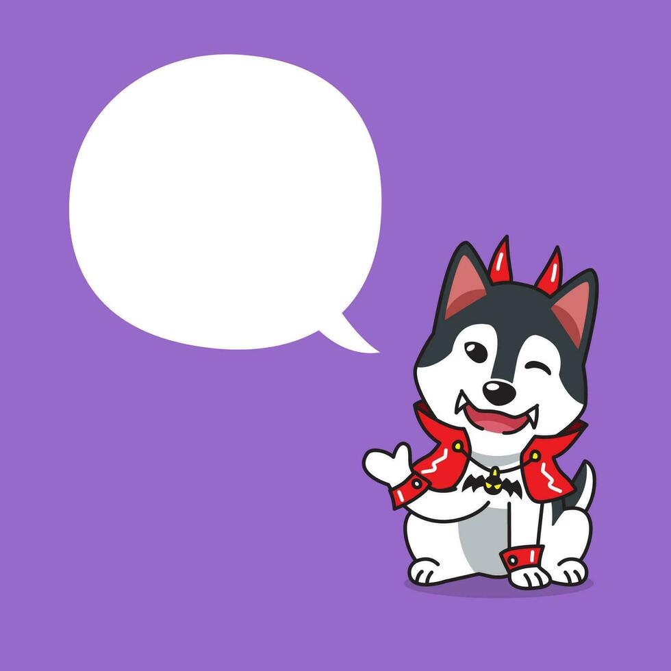 Cartoon siberian husky dog with halloween costume and speech bubble vector