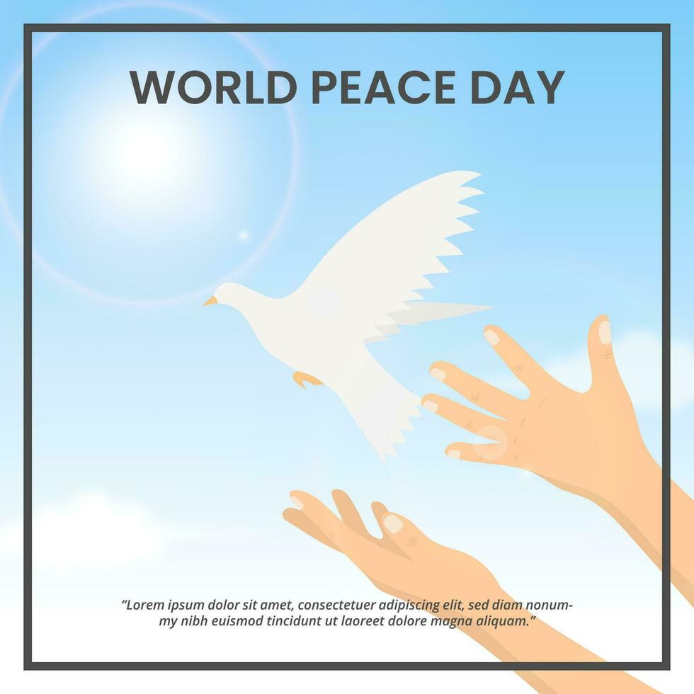 cuadrado mundo paz día antecedentes con manos liberando un Paloma vector
