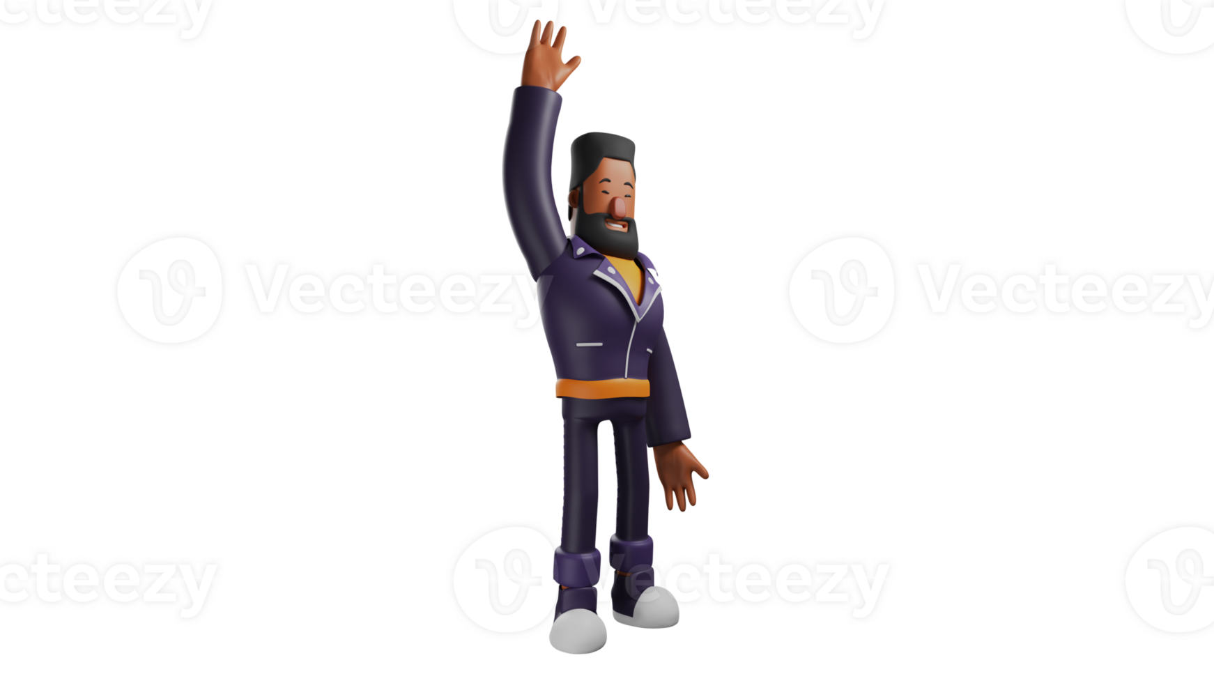 3D illustration. Bearded Man 3D Cartoon Character. A friendly bearded man waves his hand to someone he meets on the street. The friendly man showed his sweet smile. 3D cartoon character png