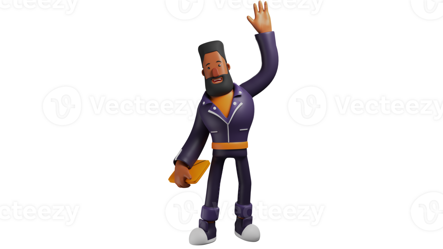 3D illustration. Bearded Businessman 3D Cartoon Character. Businessman standing while waving at his friend. A bearded man smiles sweetly at someone he meets. 3D cartoon character png
