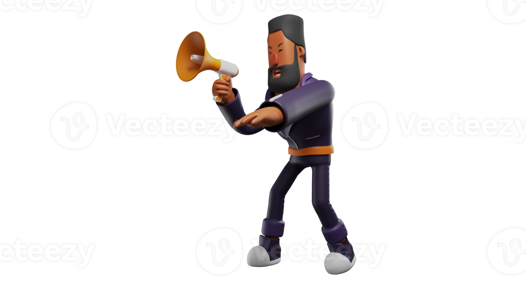 3D Illustration. Activist 3D Cartoon Character. Bearded men who make speeches and speak using a megaphone. Bearded man who spoke passionately. 3D cartoon character png