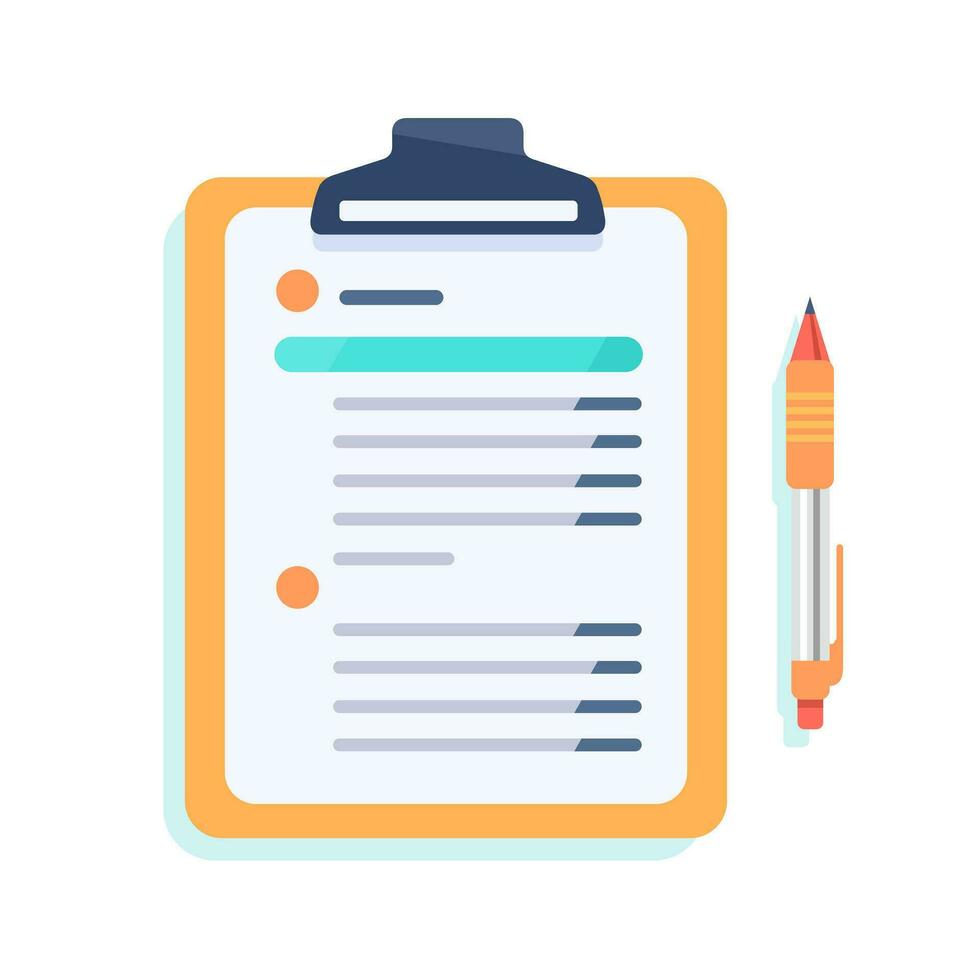 Tablet folder with pen. Flat design. Vector illustration.