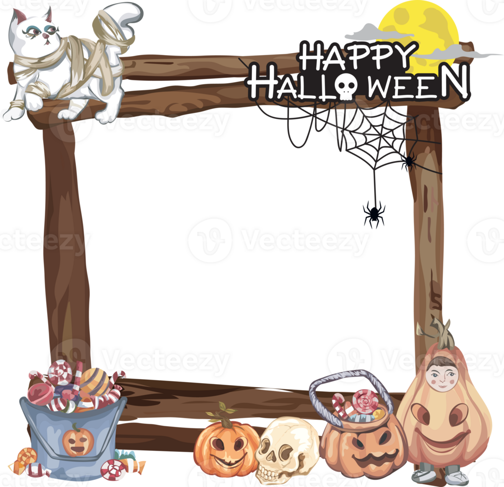 Halloween frame with wooden. png