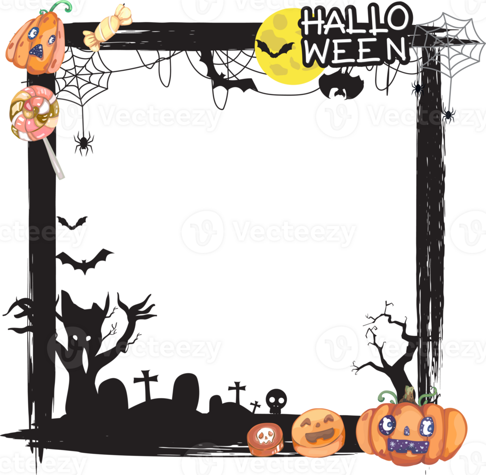 Halloween scary frame on transparent background. png