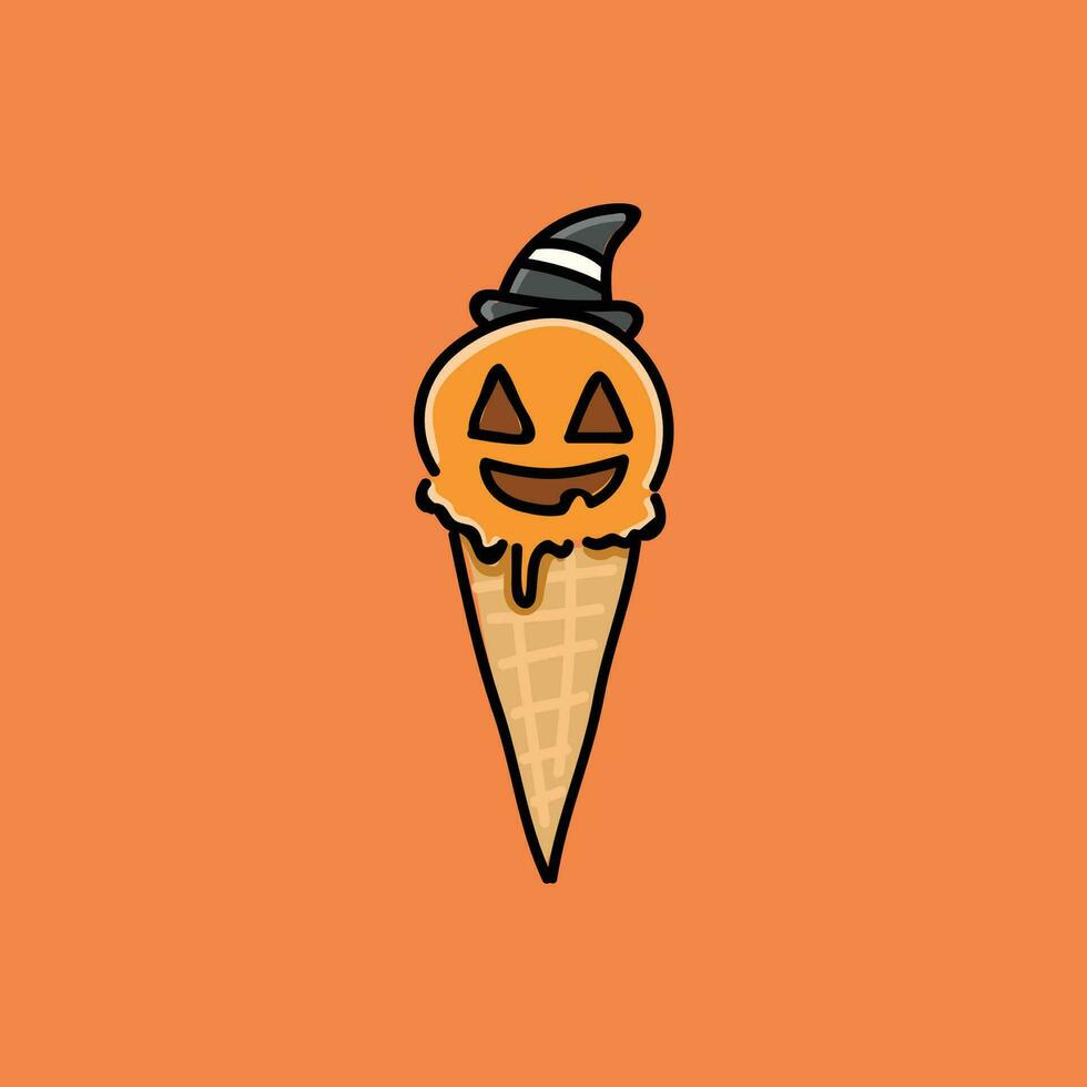 Ice Cream Cone Pumpkin Hat with Orange Background vector