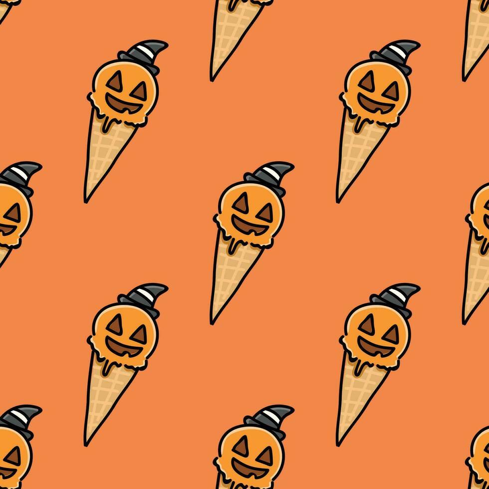 Ice Cream Cone Pumpkin Hat Tile with Orange Background vector