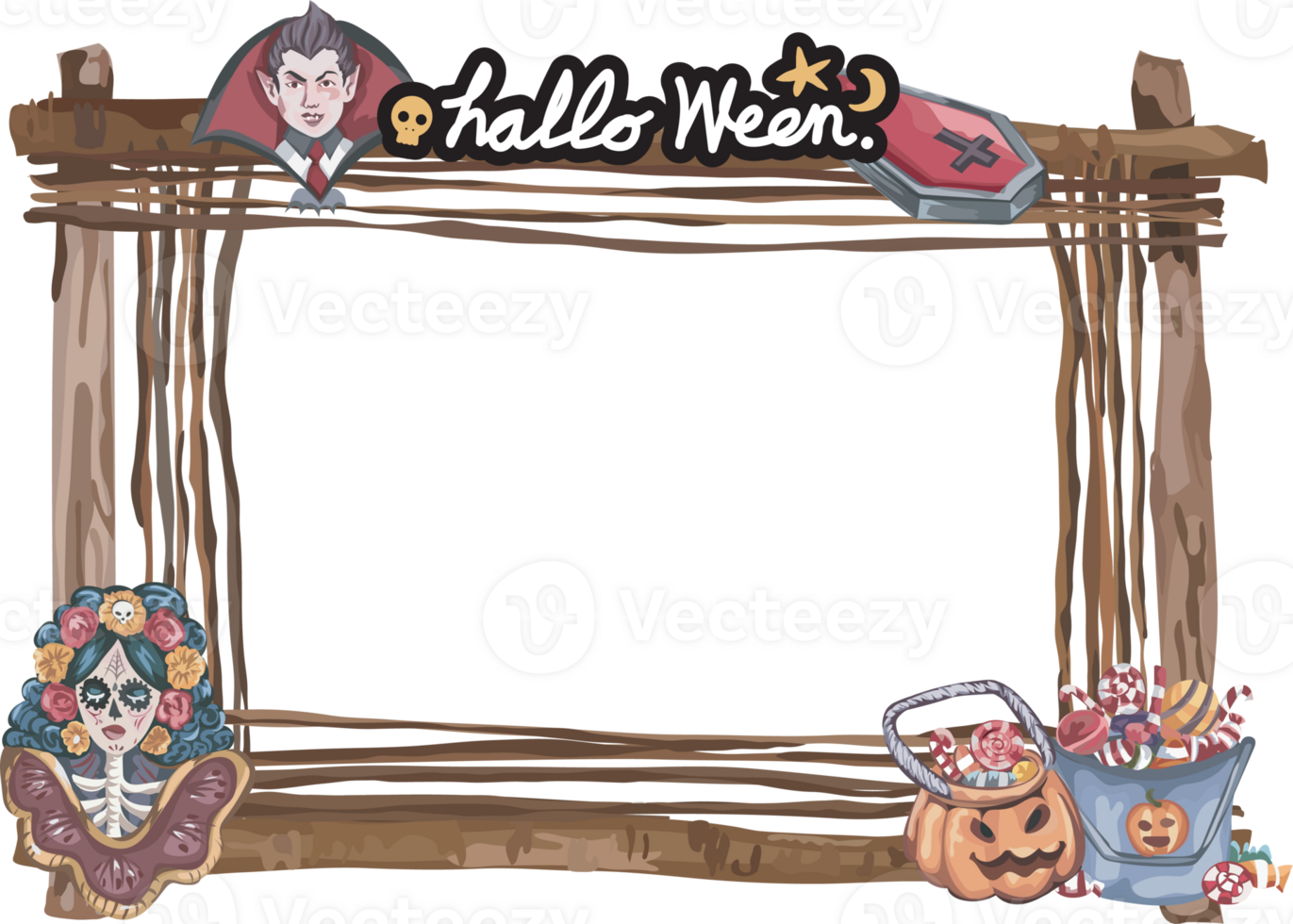 Halloween frame with wooden. png