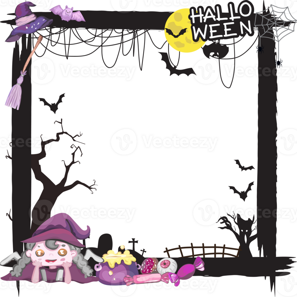 Halloween scary frame on transparent background. png